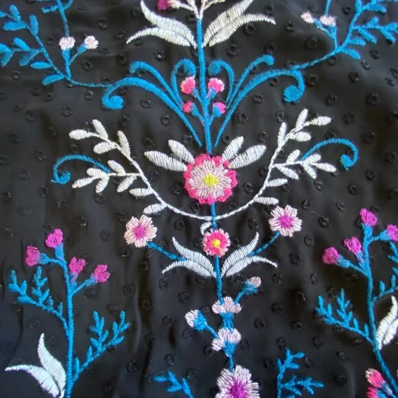 Xhilaration Black Swiss Dot Embroidered Babydoll Mini Dress M - Picture 8 of 14